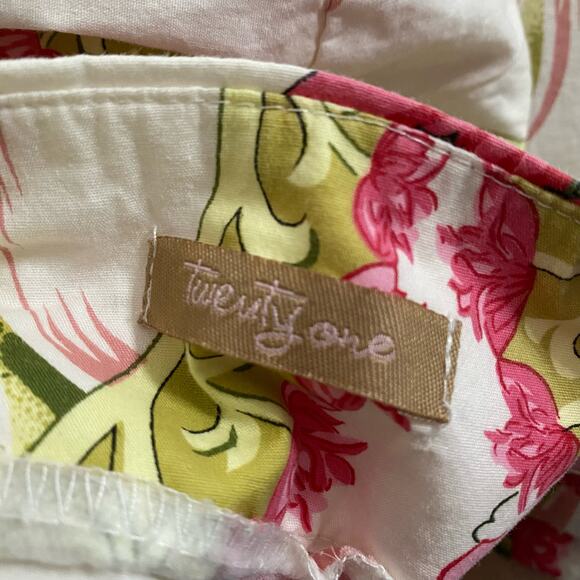 Floral capri pants pink green Twenty One size medium Vintage Made in USA - Picture 5 of 11